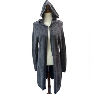 Relativity Gray Wool Ribbed Hooded Open Front Cardigan Sweater Size L